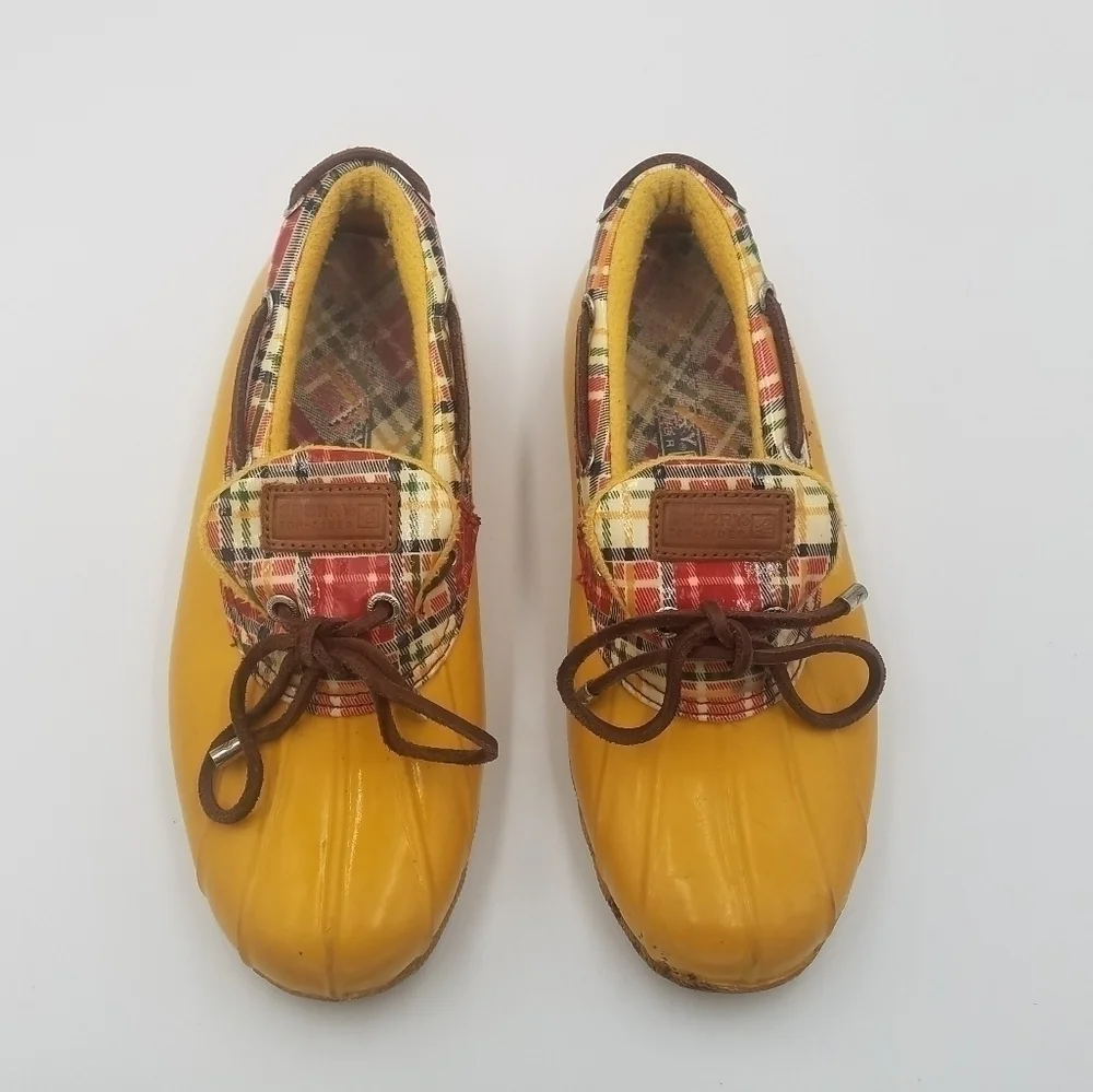 Sperry Lined Yellow Plaid Duck Boots 6 Women
